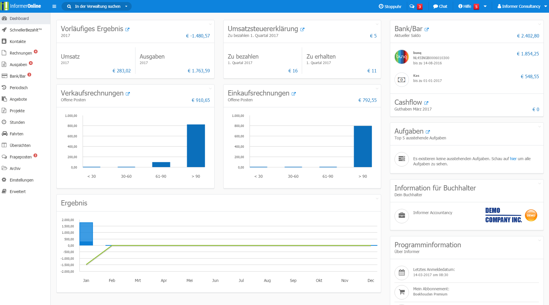 Informer Online Buchhalten Dashboard